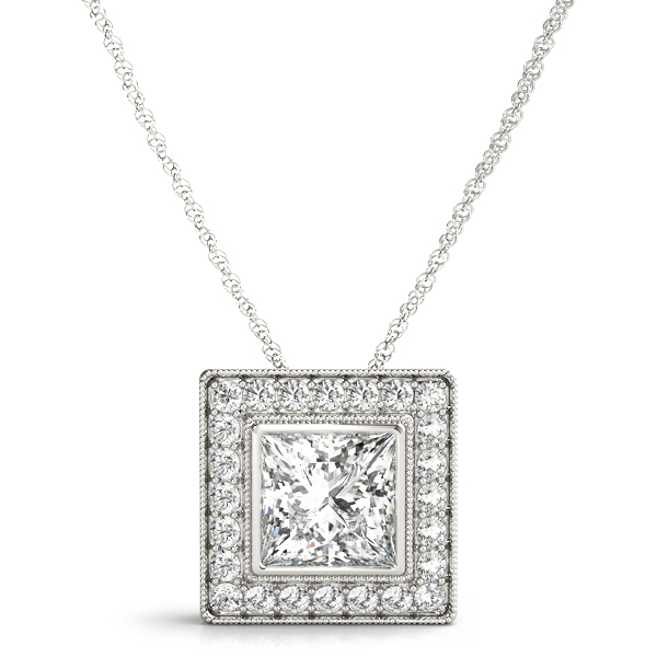 Princess Cut Halo Milgrain Pendant