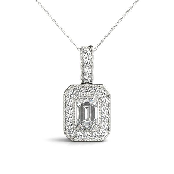 Rectangular Emerald Halo Pendant
