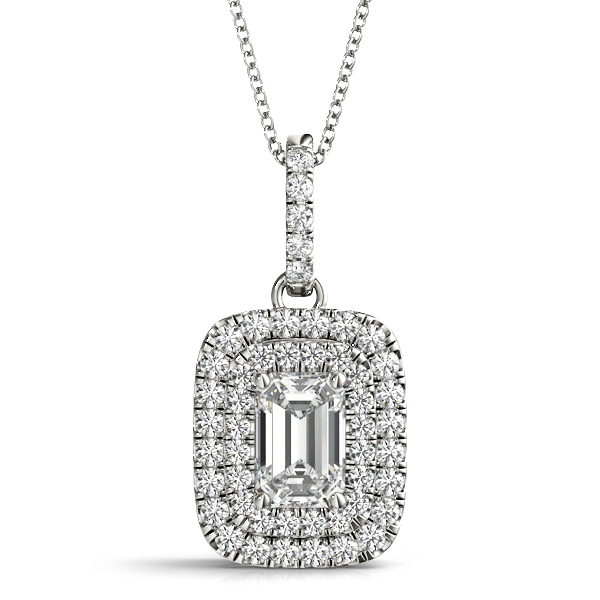 Double Halo Emerald Cut Pendant