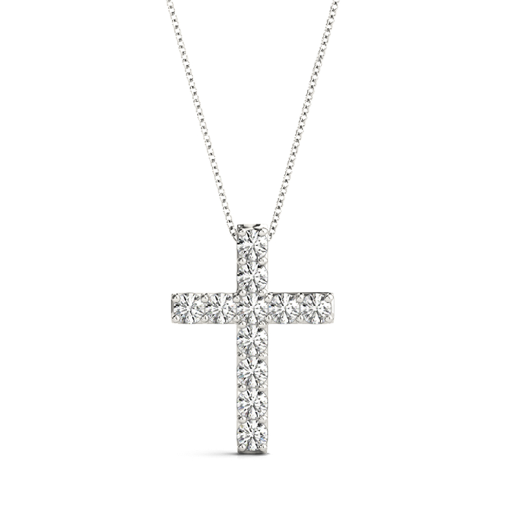 11-Stone Shared Prong Cross Pendant