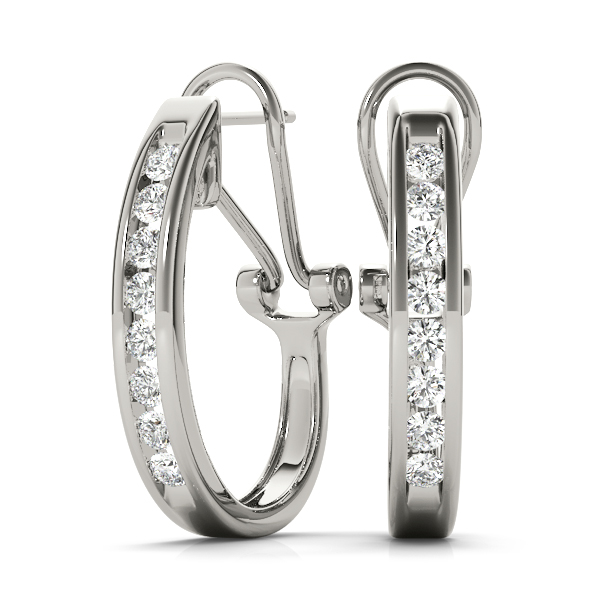 Channel Set Omega Back Hoop Earrings