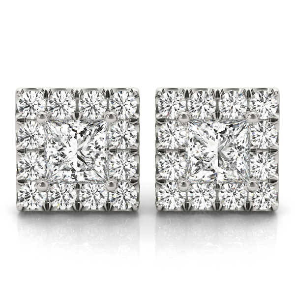 Princess Cut Halo Earrings