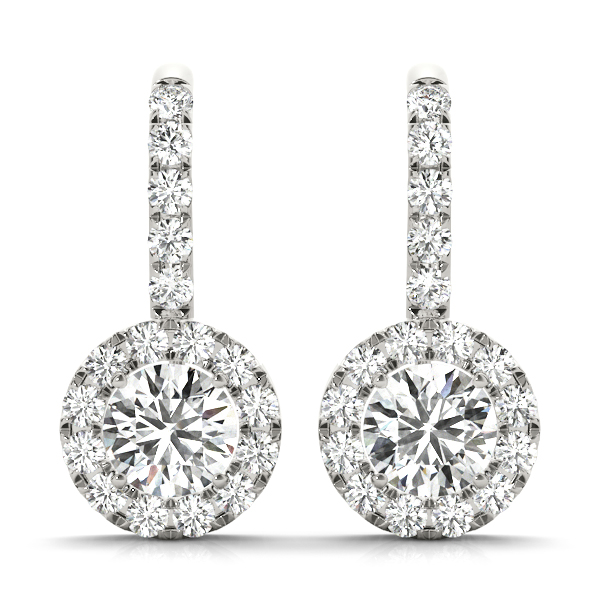 Round Halo Drop Earrings