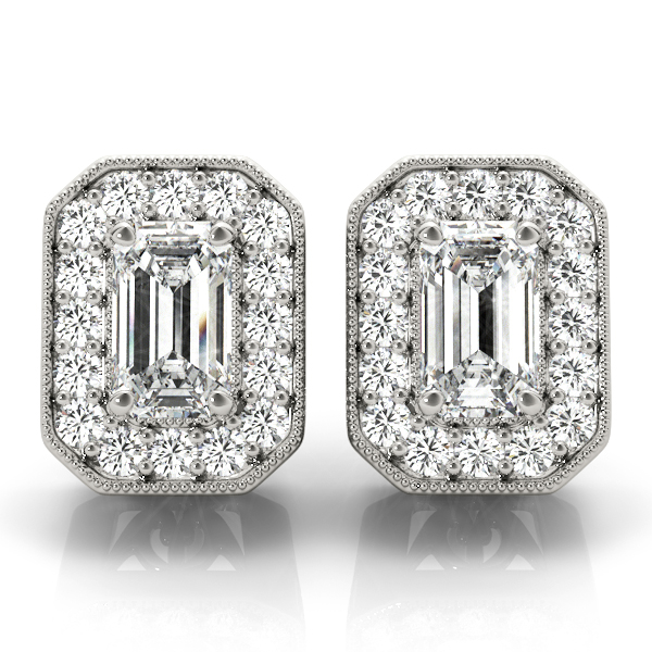 Vintage Inspired Emerald Cut Halo Studs