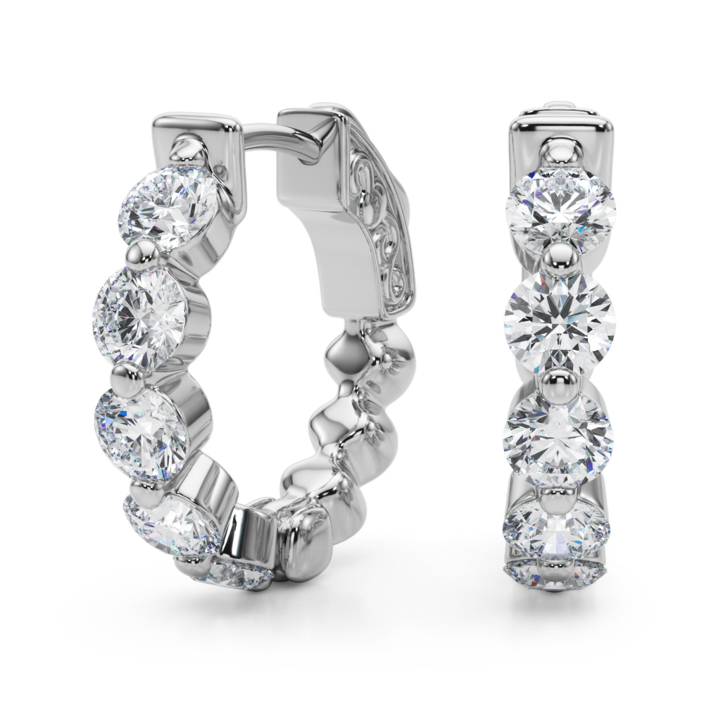 Single Shared-Prong Vault Lock Hoop Earrings