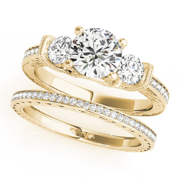 The Sylvia Three-Stone Engagement Ring, set view