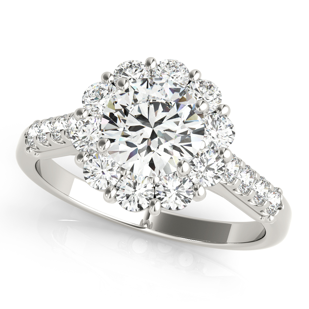 Single Row Prong Halo Engagement Ring