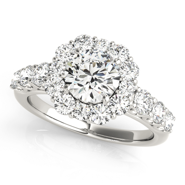 Single Row U-Prong Halo Engagement Ring