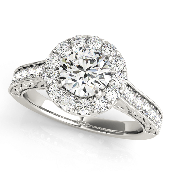 Vintage Halo Engraved Filigree Milgrain Engagement Ring