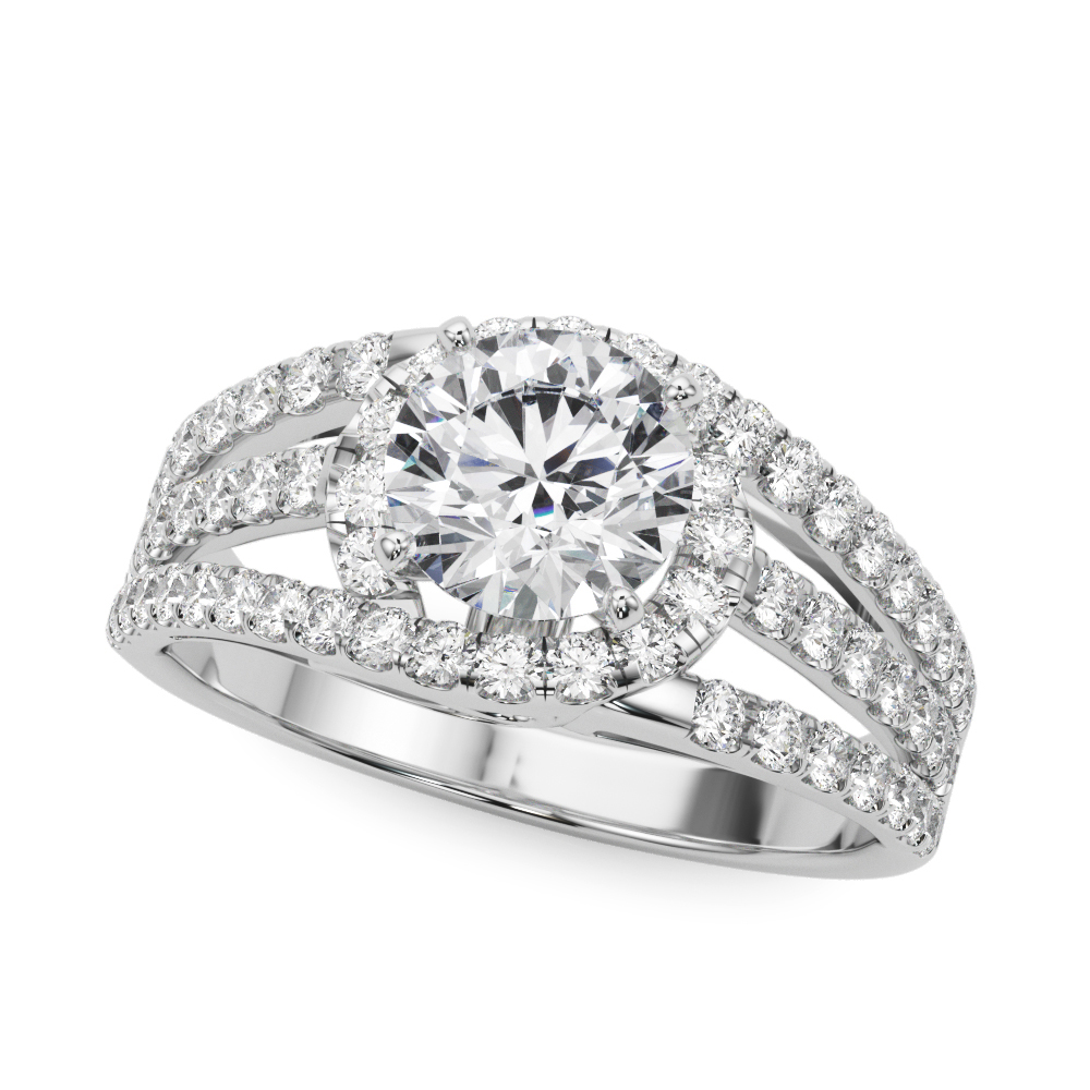 Multirow Split Shank Halo Engagement Ring