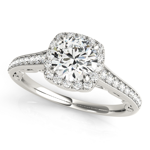 Vintage Prong Milgrain Hidden Halo Engagement Ring