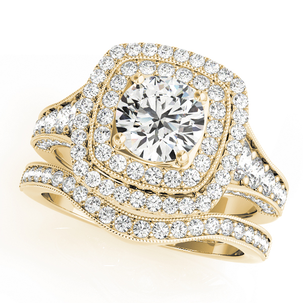 The Heidi Double Halo Engagement Ring, set view