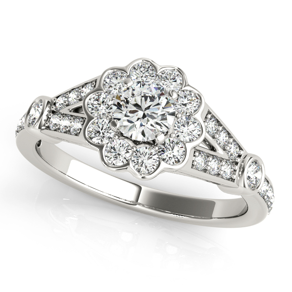 Flower Halo Split Shank Engagement Ring