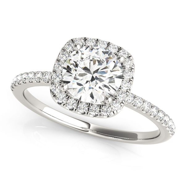 Single Row Prong Set Halo Engagement Ring