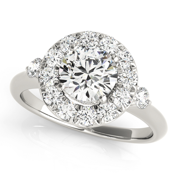 Round Halo Prong Engagement Ring