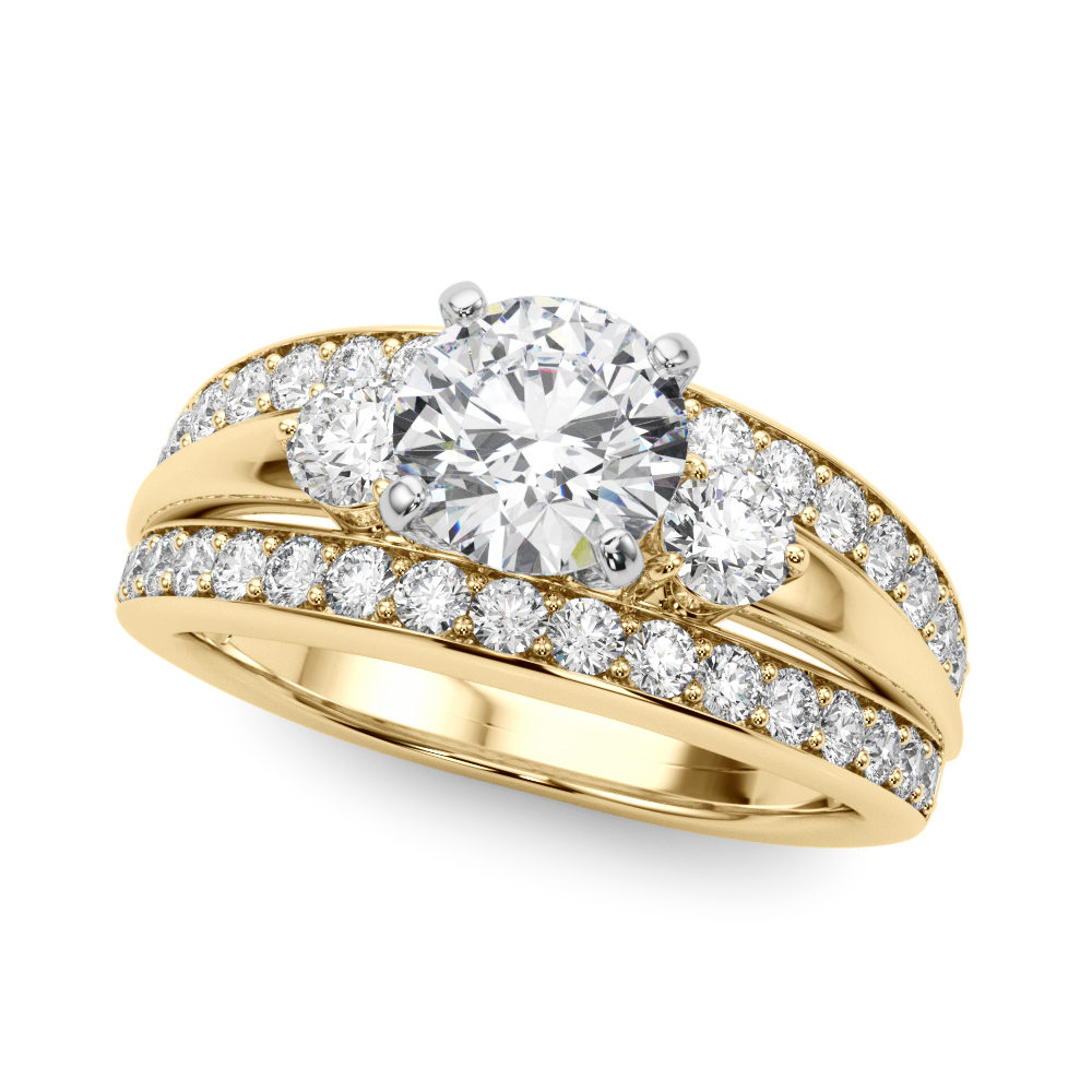 3-Stone Multirow Split Shank Engagement Ring