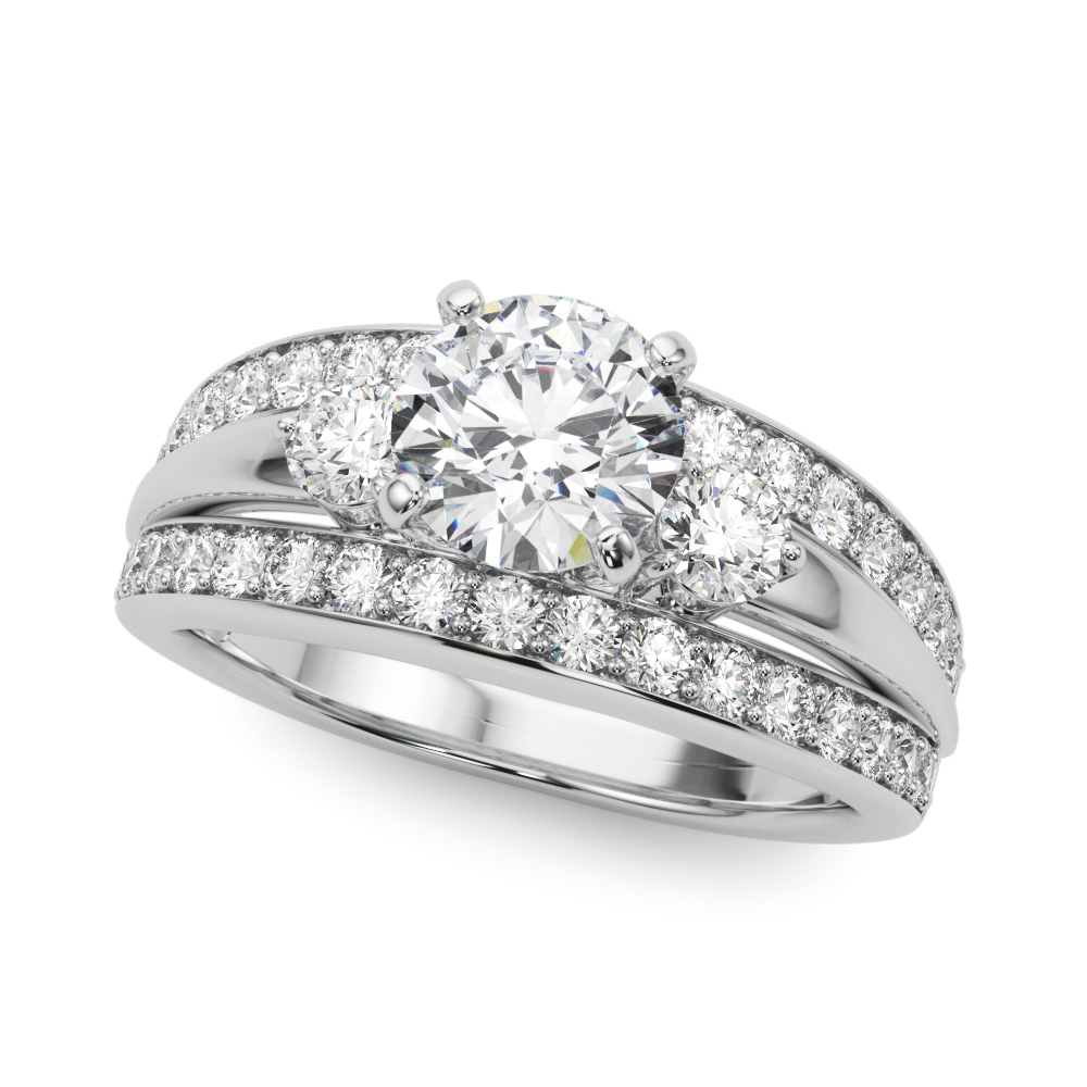 3-Stone Multirow Split Shank Engagement Ring