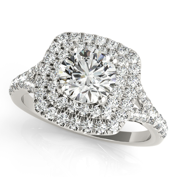 Double Halo Round Split-Shank Engagement Ring