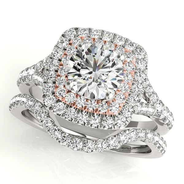 The Francesca Double Halo Engagement Ring, set view