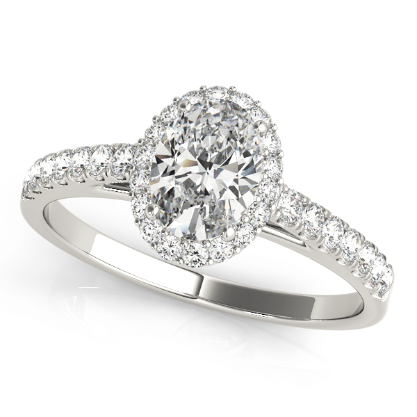 Oval Halo Single Row Engagement Ring