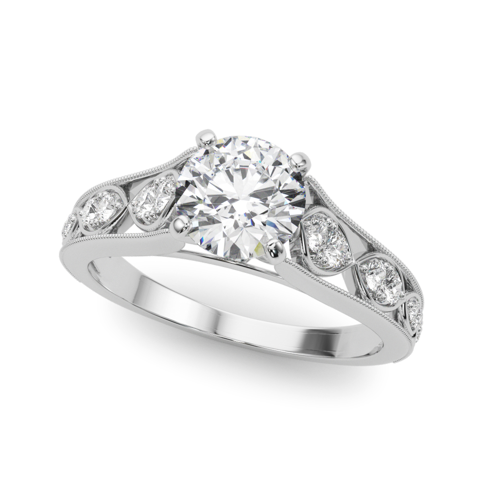 Single Row Prong Milgrain Engagement Ring