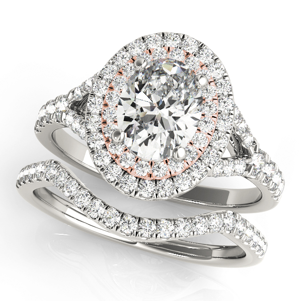 The Regina Double Halo Engagement Ring, set view
