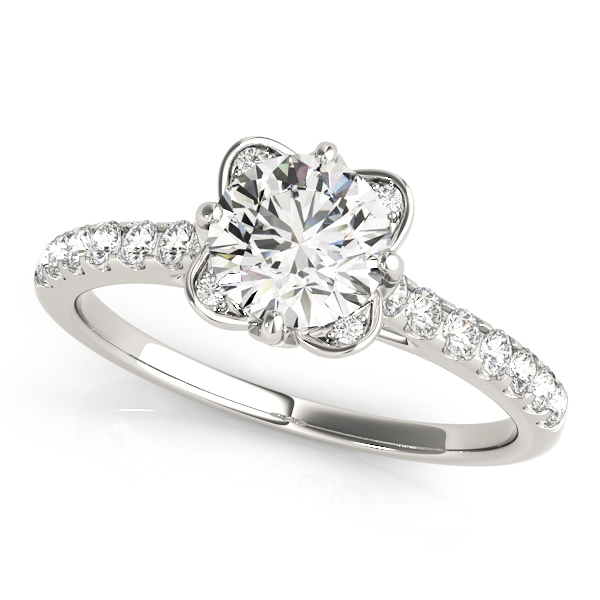 Vintage Floral Shape U-Prong Halo Engagement Ring