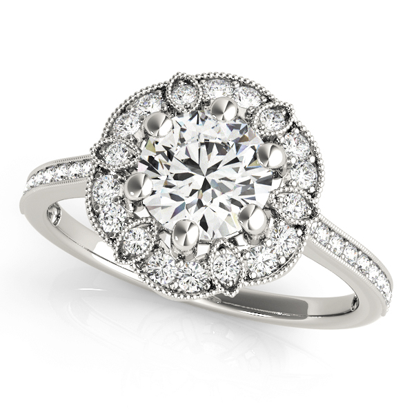 Single Row Halo Floral Milgrain Engagement Rings