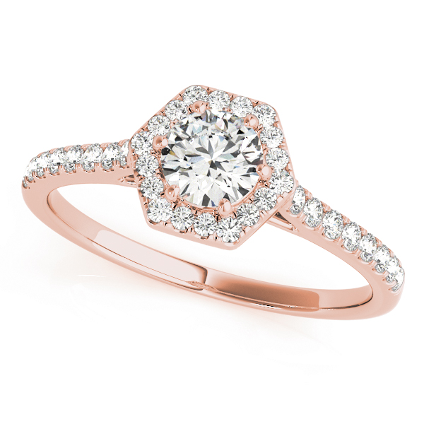 Single Row Cathedral Halo Engagement Ring