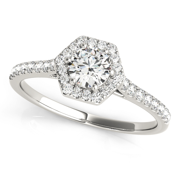 Single Row Cathedral Halo Engagement Ring