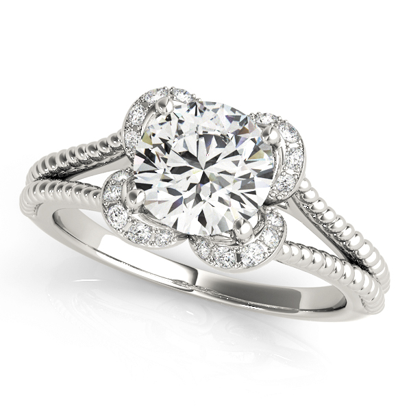 Round Halo Split Shank Engagement Ring