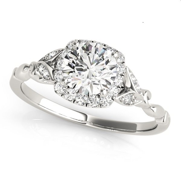 Floral Shape Round Halo Engagement Ring
