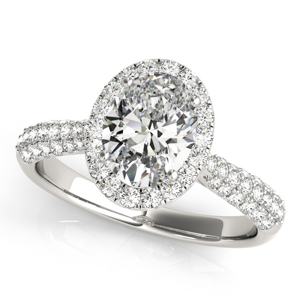 Multirow Pavé Halo Oval Shape Engagement Ring