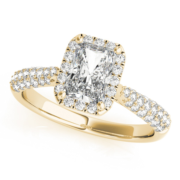 Multirow Pavé Halo Emerald Shape Engagement Ring