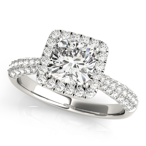 Multirow Pavé Cushion Halo Engagement Ring