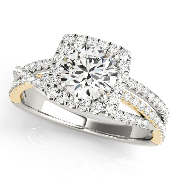 Multirow Twisted Shank Cushion Halo Engagement Ring