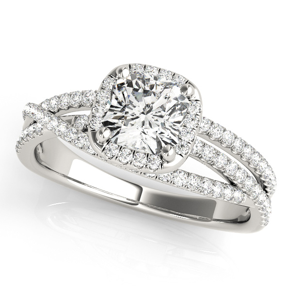 Multirow Twisted Shank Cushion Halo Engagement Ring