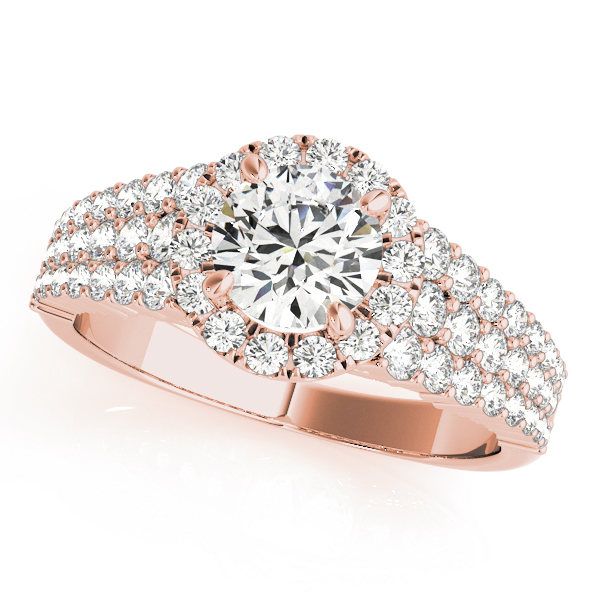 Multirow Pavé Round Halo Engagement Ring