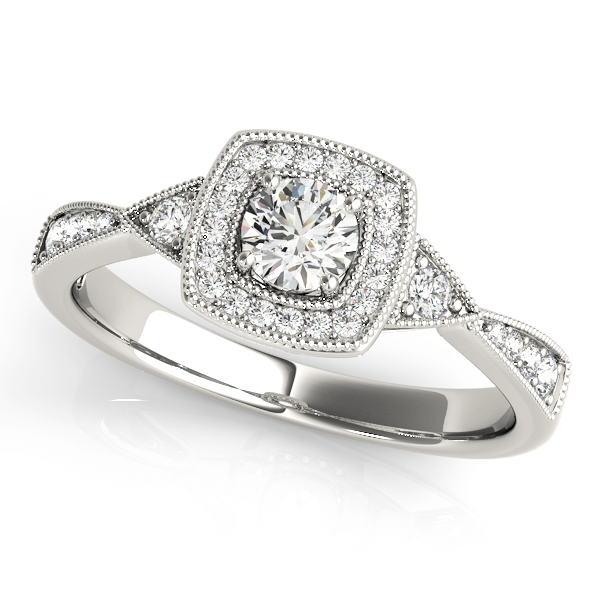 Antique Style Halo Milgrain Engagement Ring