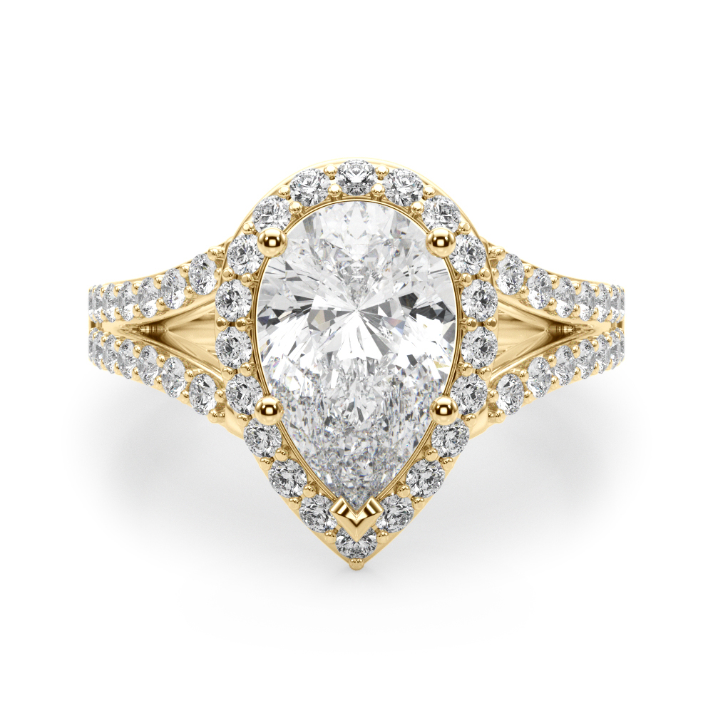 The Iris Halo Engagement Ring II, angled view