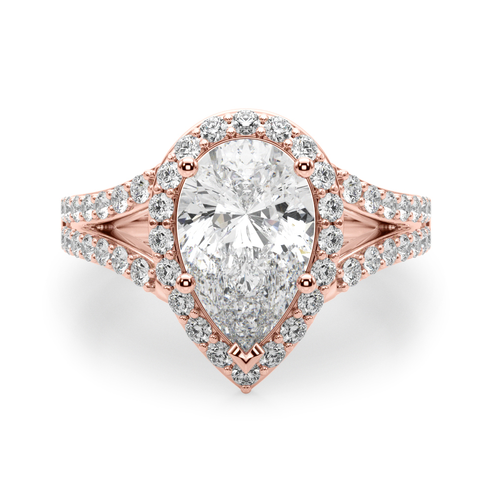 The Iris Halo Engagement Ring II, angled view