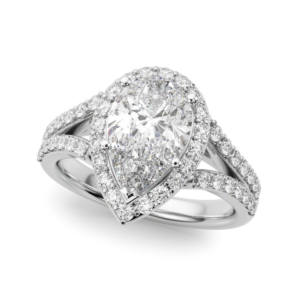 Split Shank Pear Halo Engagement Ring
