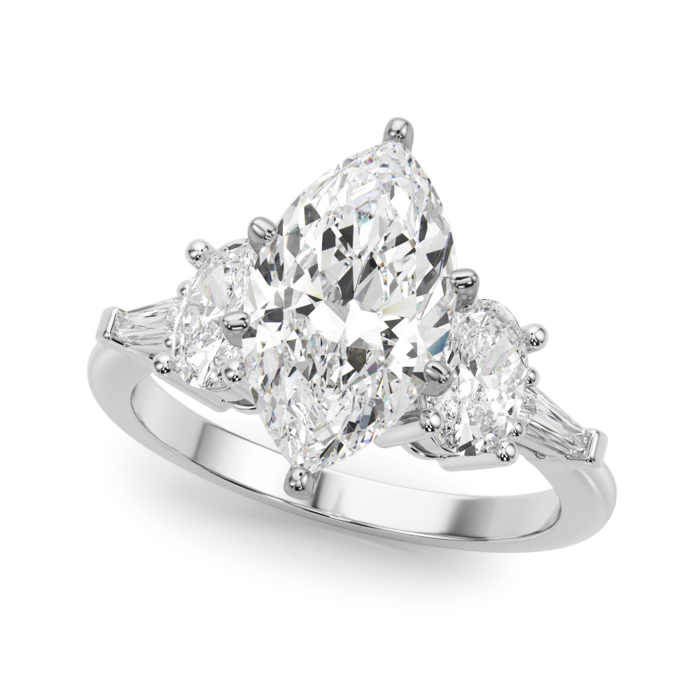 Tapered Baguette & Oval Accented Engagement Ring
