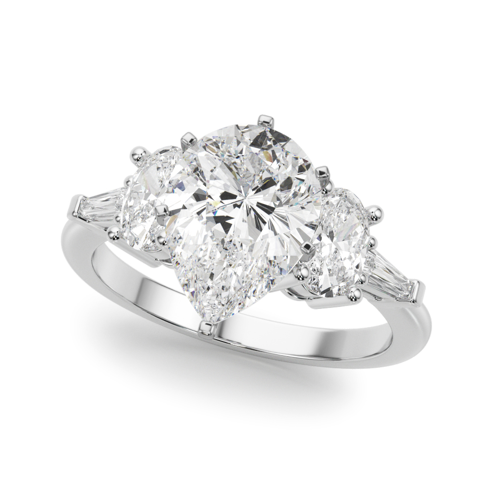 Tapered Baguette & Oval Accented Engagement Ring