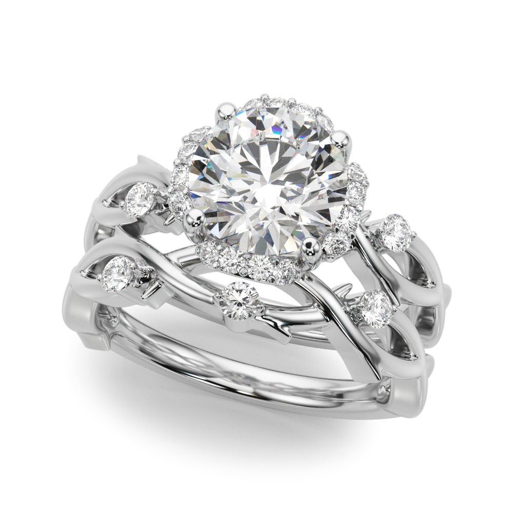 The Eveline Halo Engagement Ring, set view