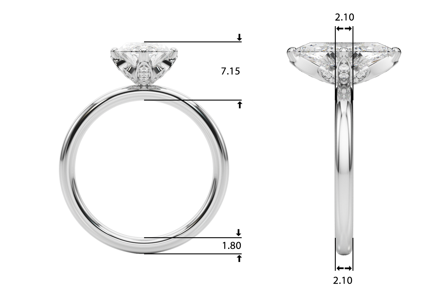 The Camille Hidden Halo Engagement Ring, upright view