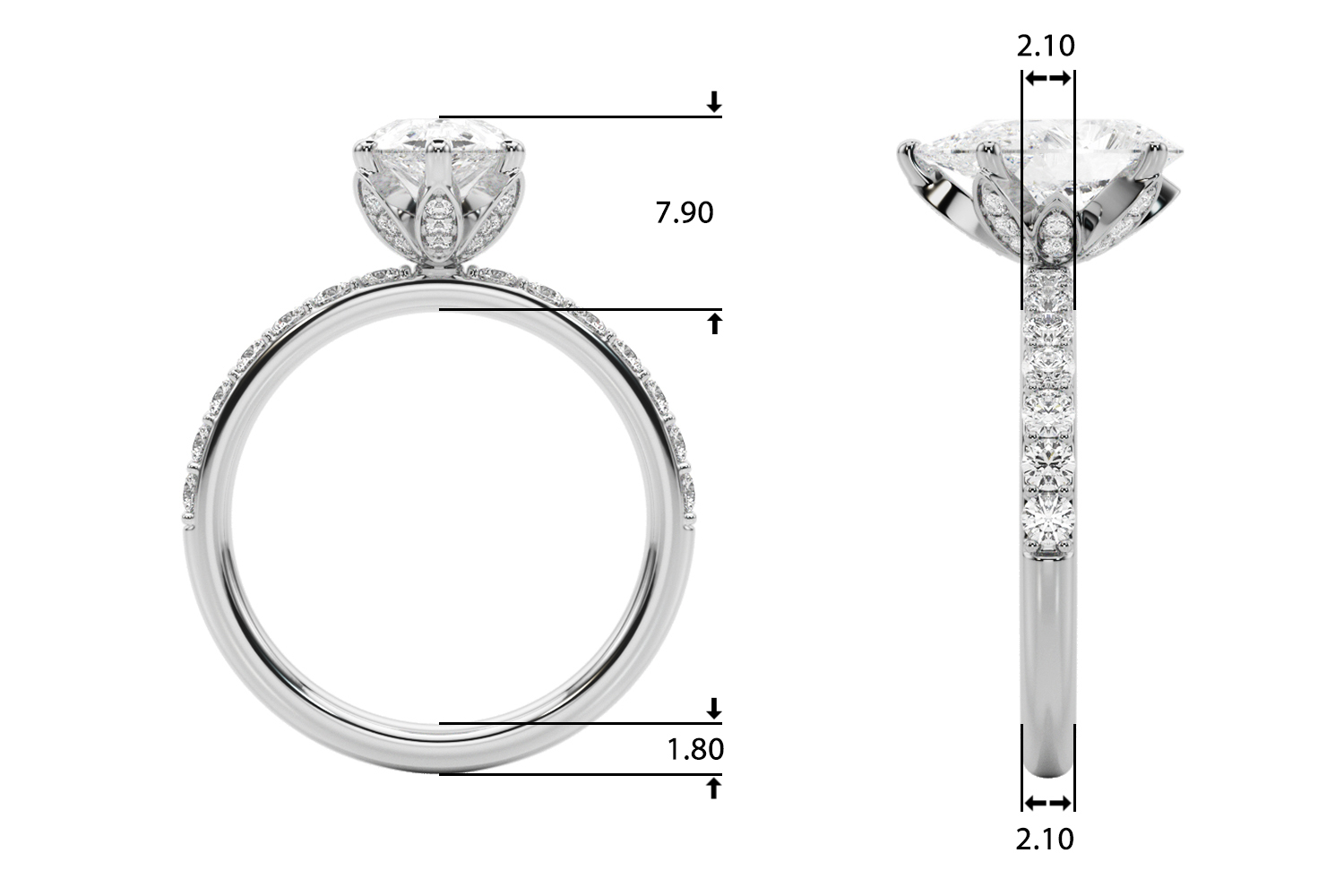 The Zelda Single-Row Engagement Ring, upright view