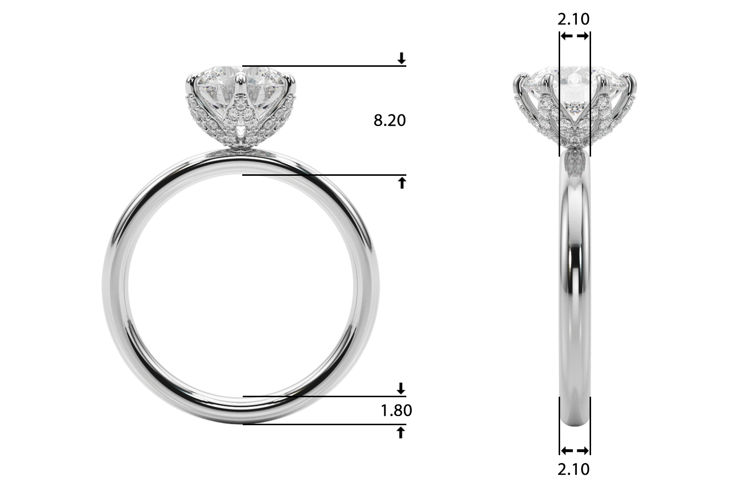The Rachel Hidden Halo Engagement Ring, upright view