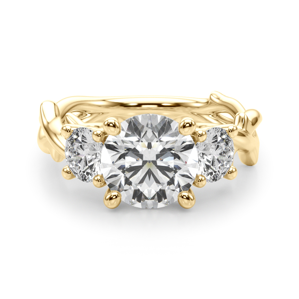 The Esme Three-Stone Engagement Ring, angled view