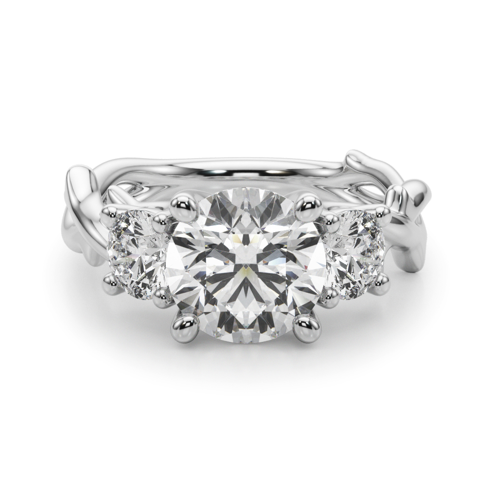 The Esme Three-Stone Engagement Ring, angled view